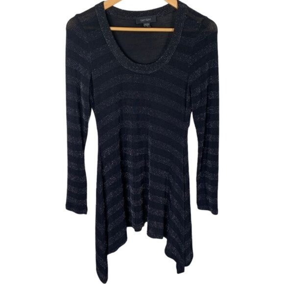 Karen Kane Top Womens Small Metallic Striped Sheer Knit Black Fall Casual Work - Picture 1 of 8